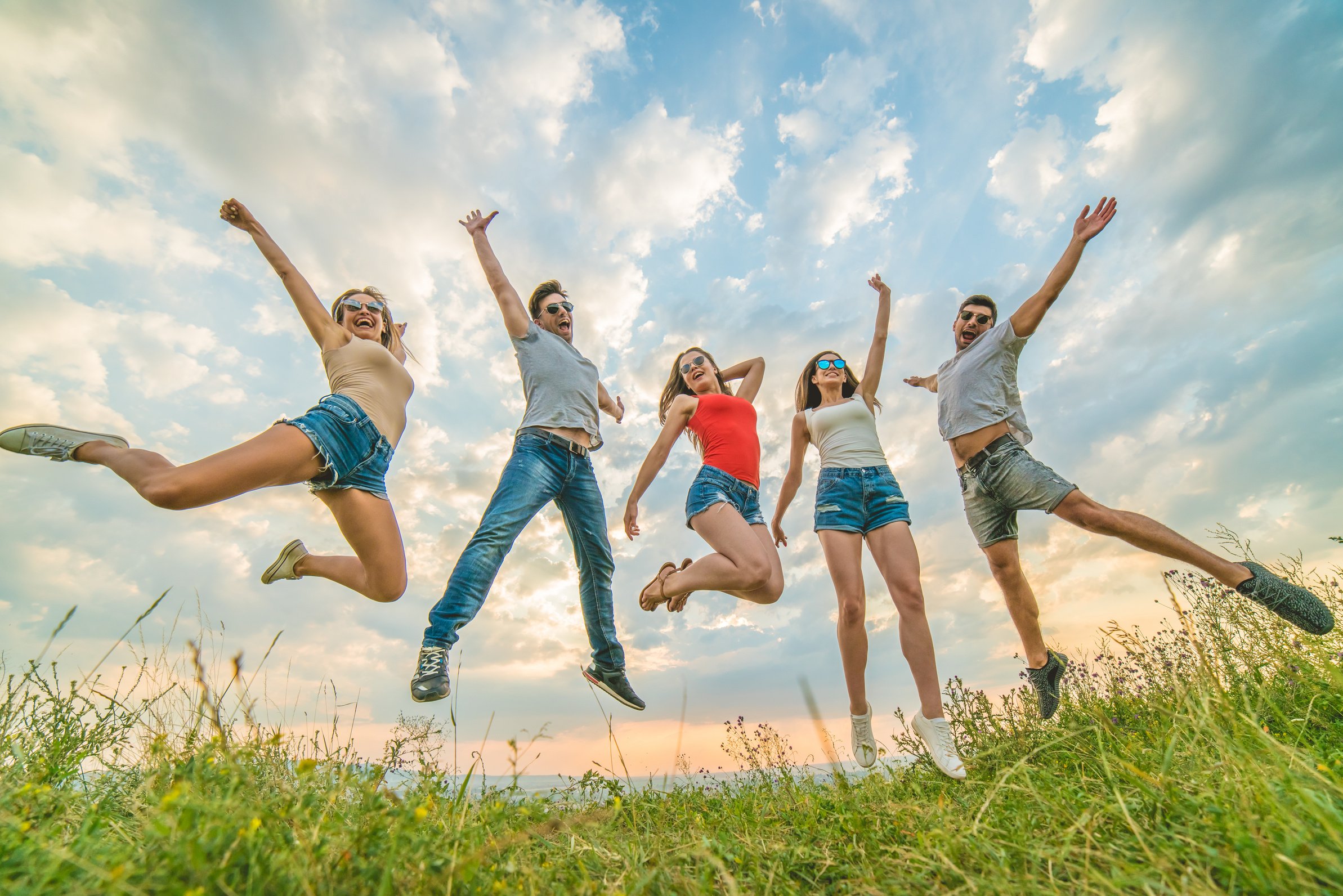 The Five Young People Jumping